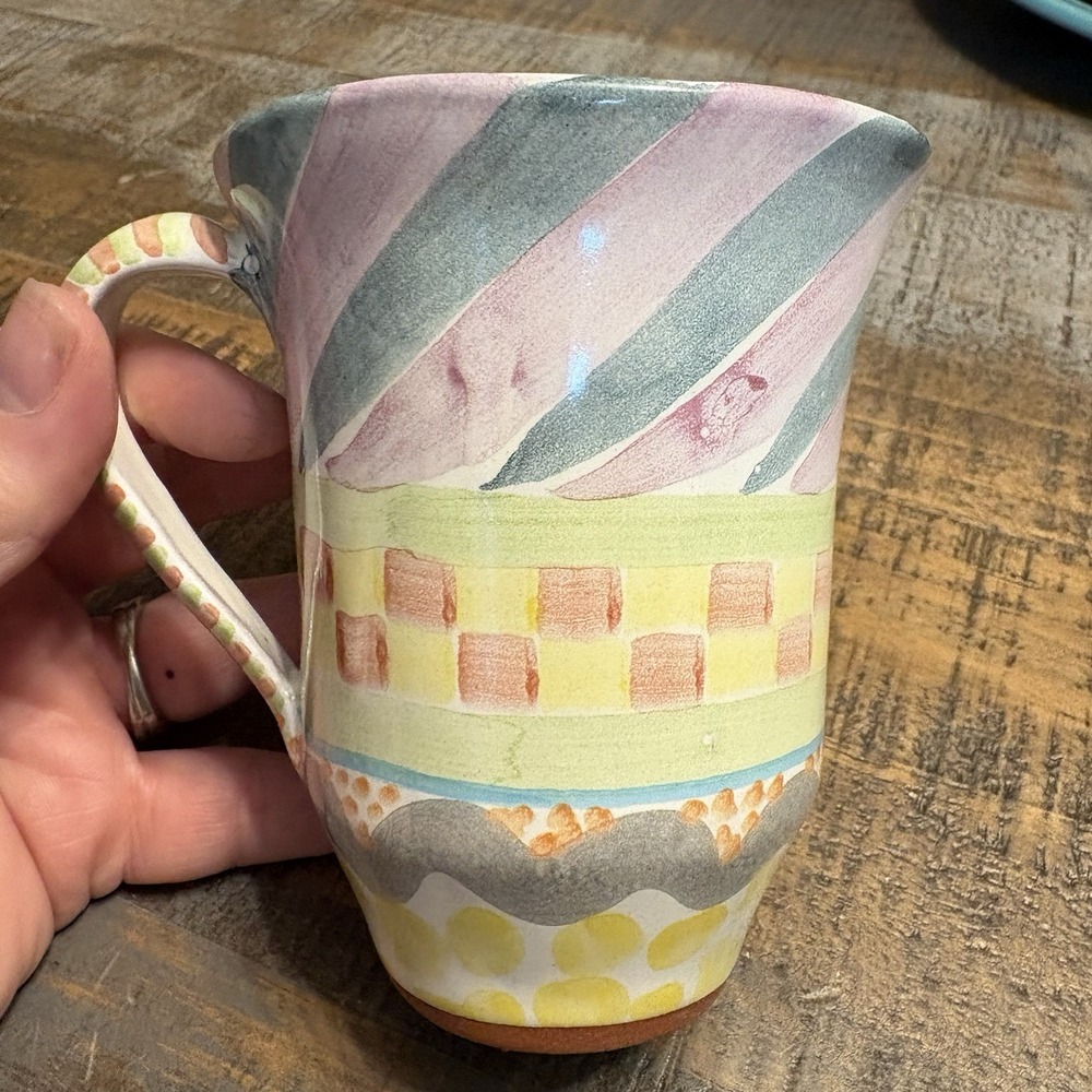 MacKenzie-Childs Ceramic Mug Cup 1989 Vintage Hand Painted New! #12 Terracotta